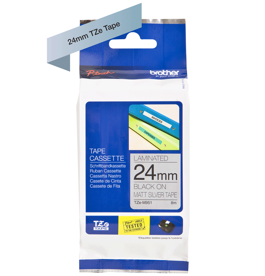 Genuine Brother TZe-M951 Labelling Tape Cassette – Black on Matt Silver, 24mm wide 3